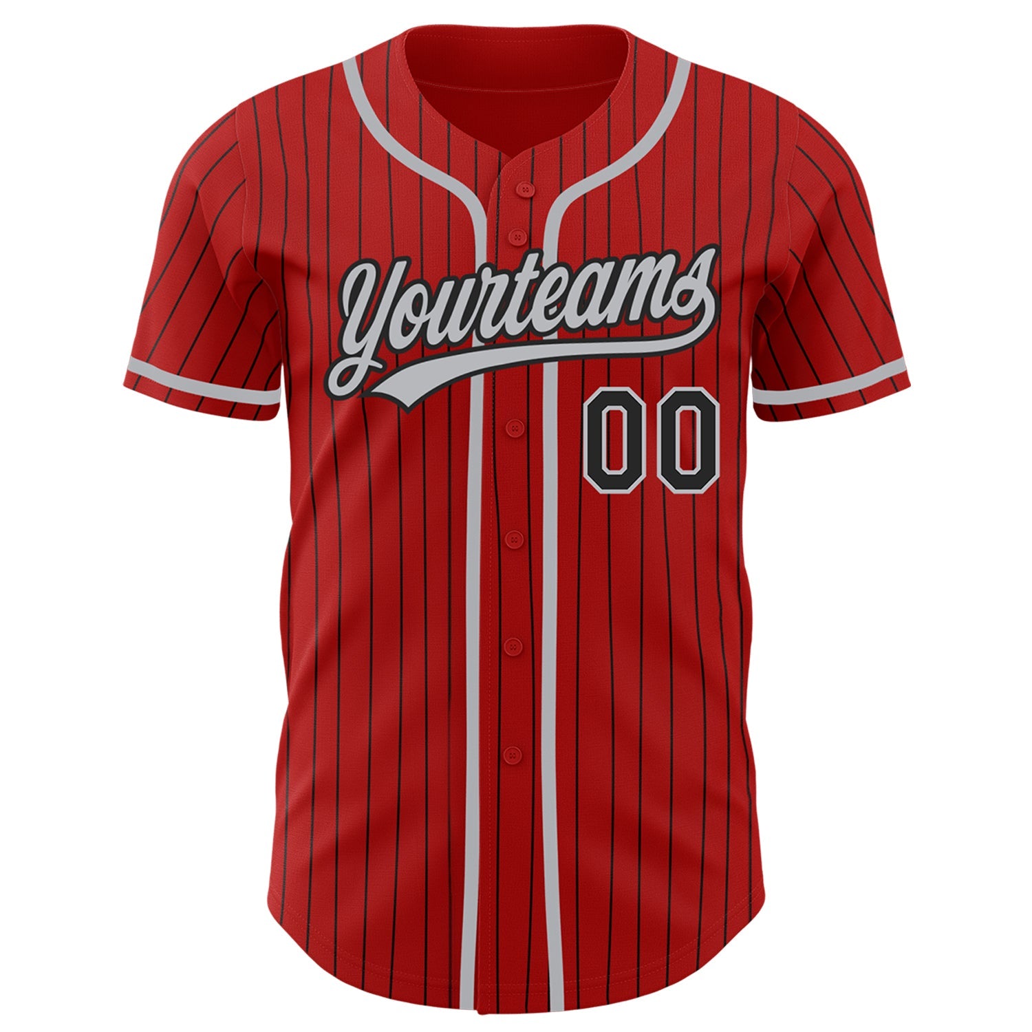 Camisa de beisebol autêntica vermelha personalizada com riscas pretas cinza