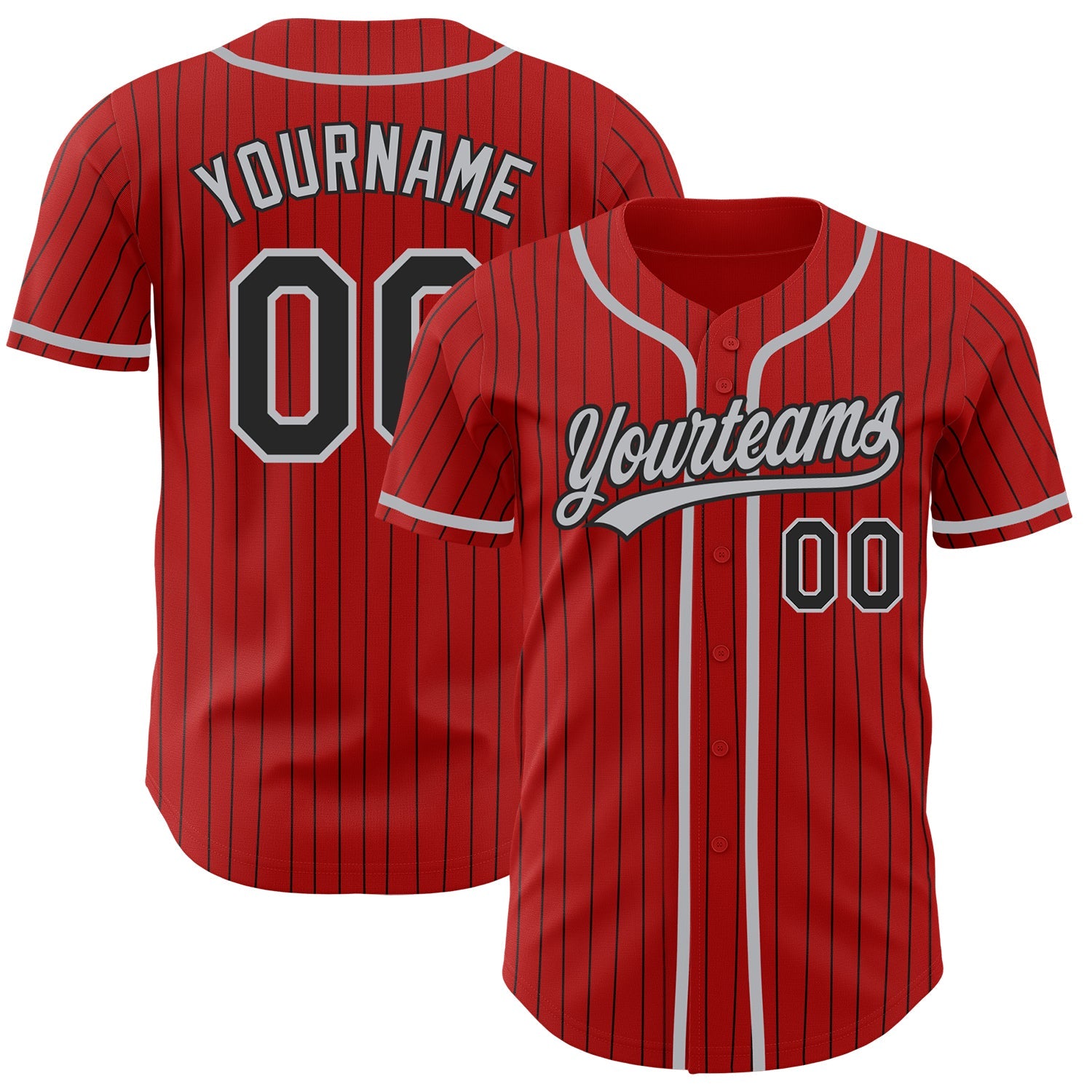 Camisa de beisebol autêntica vermelha personalizada com riscas pretas cinza