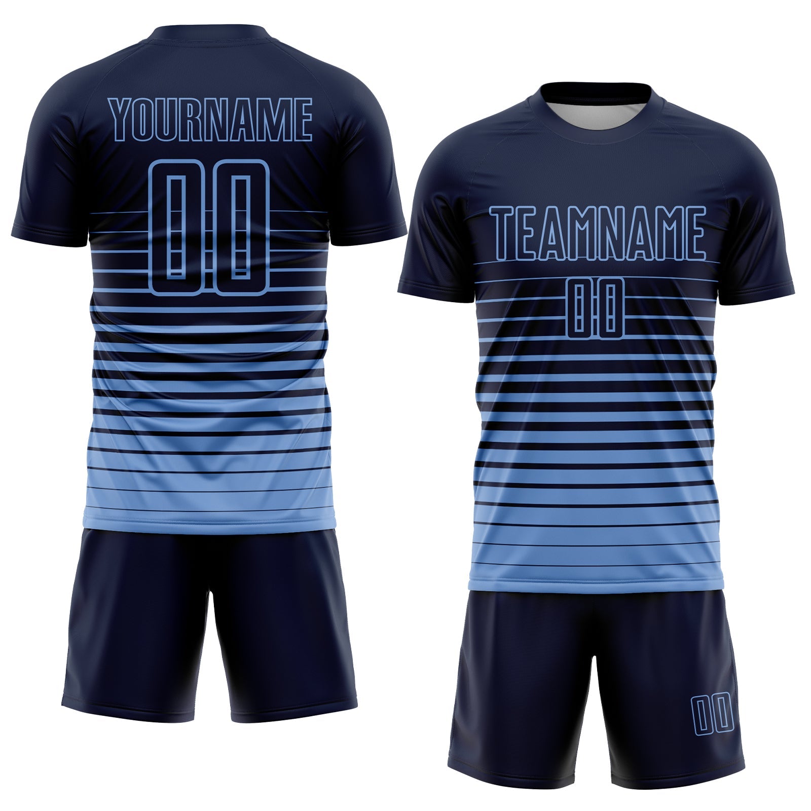 Maßgeschneidertes marineblaues, hellblaues, verblassendes, modisches Sublimations-Fußballuniform-Trikot