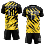 Custom Yellow Black-White Geometric Lines Sublimation Soccer Uniform Jersey