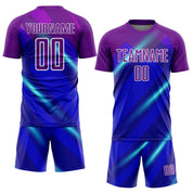 Custom Royal Purple-White Lines Sublimation Soccer Uniform Jersey