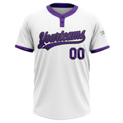 Custom White Purple-Black Two-Button Unisex Softball Jersey
