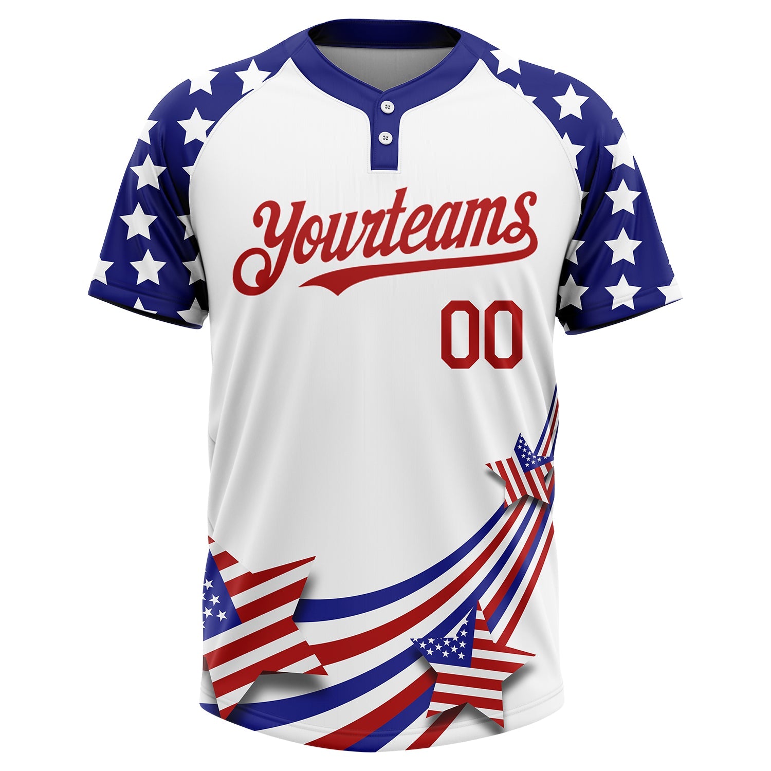 カスタム ホワイト レッド ネイビー 3D アメリカ国旗 ファッション 2 ボタン ユニセックス ソフトボール ジャージ