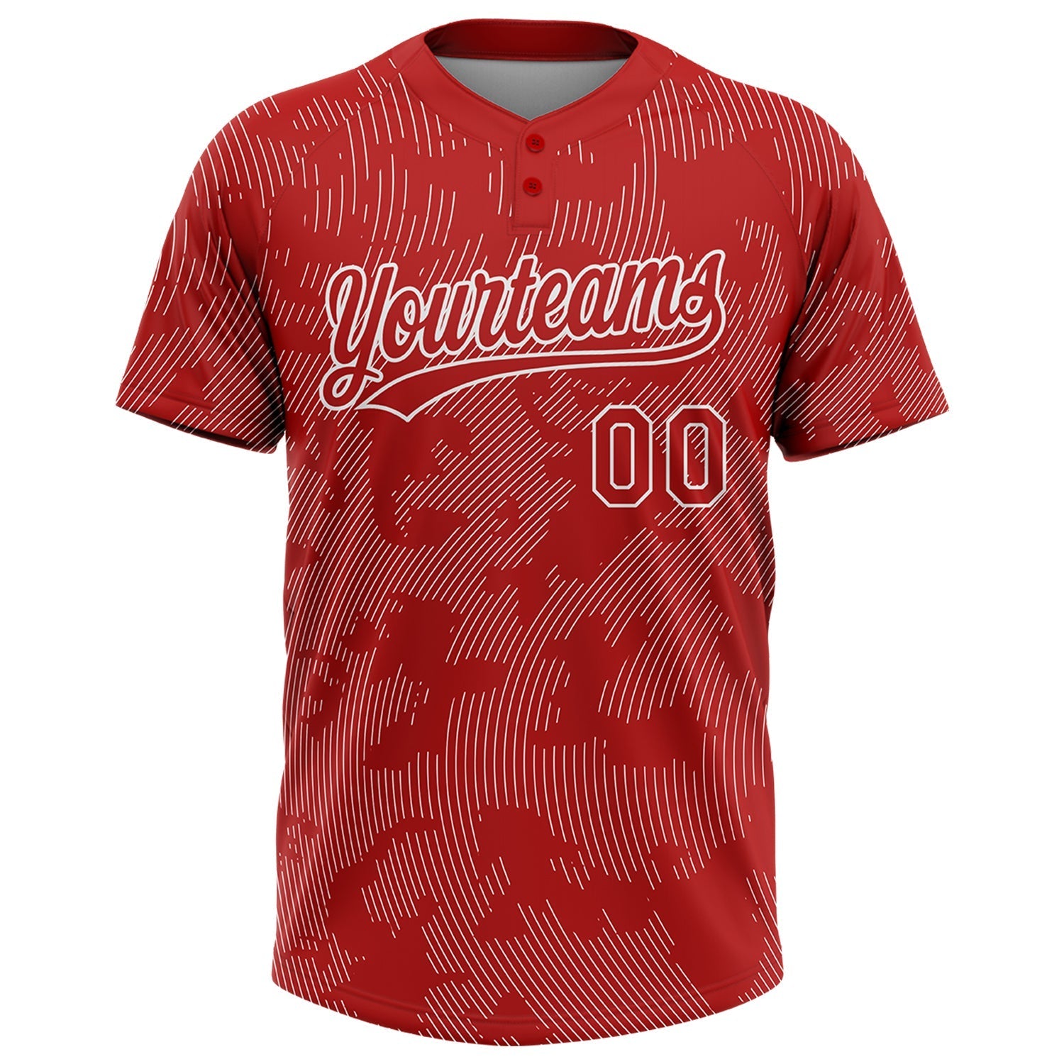 Custom Red White 3D Pattern Curve Lines Two-Button Unisex Softball Jersey