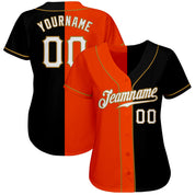 Personnalisé Noir Blanc-Orange Authentique Split Maillots De Baseball De Mode