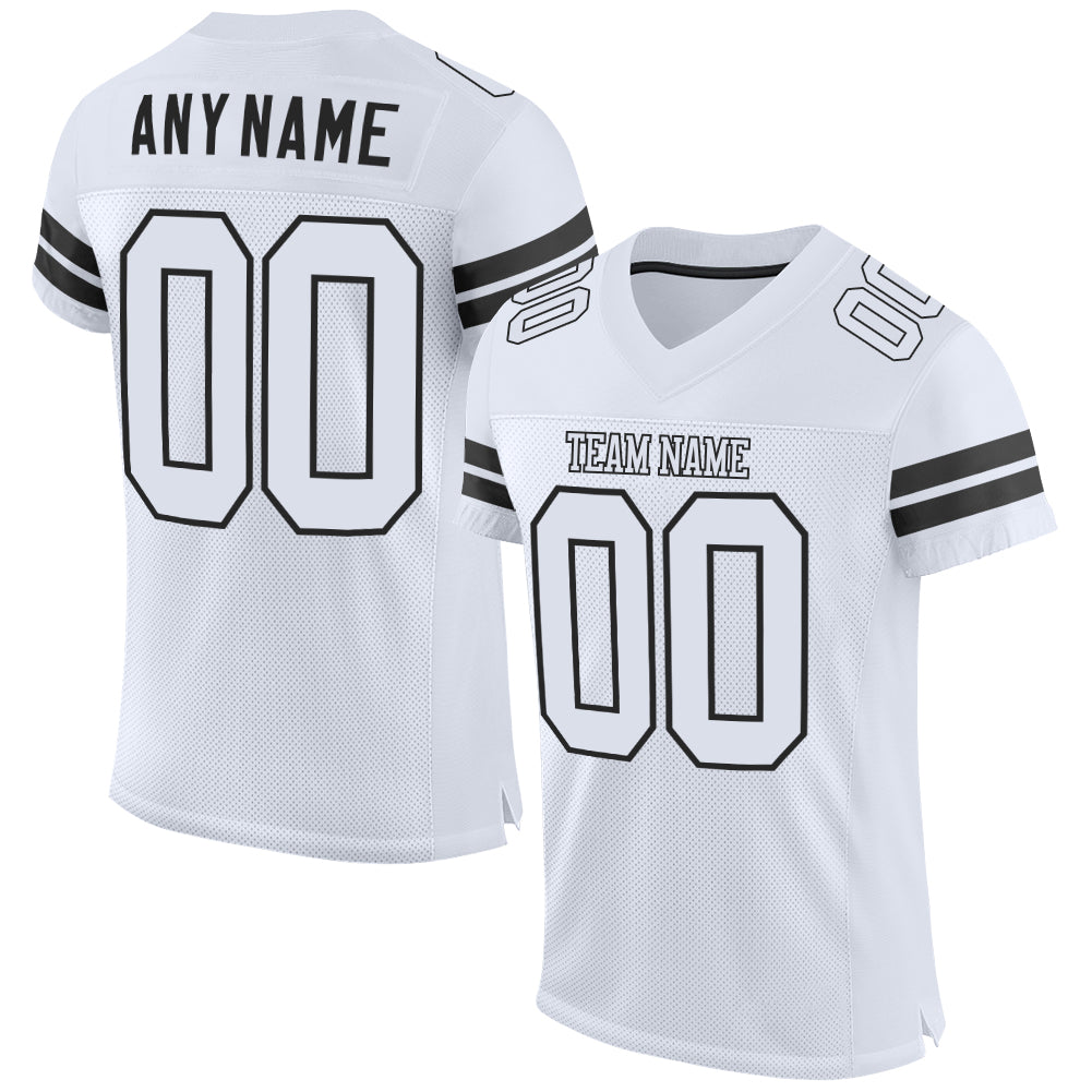 Camisa de futebol autêntica de malha branca branca e preta personalizada