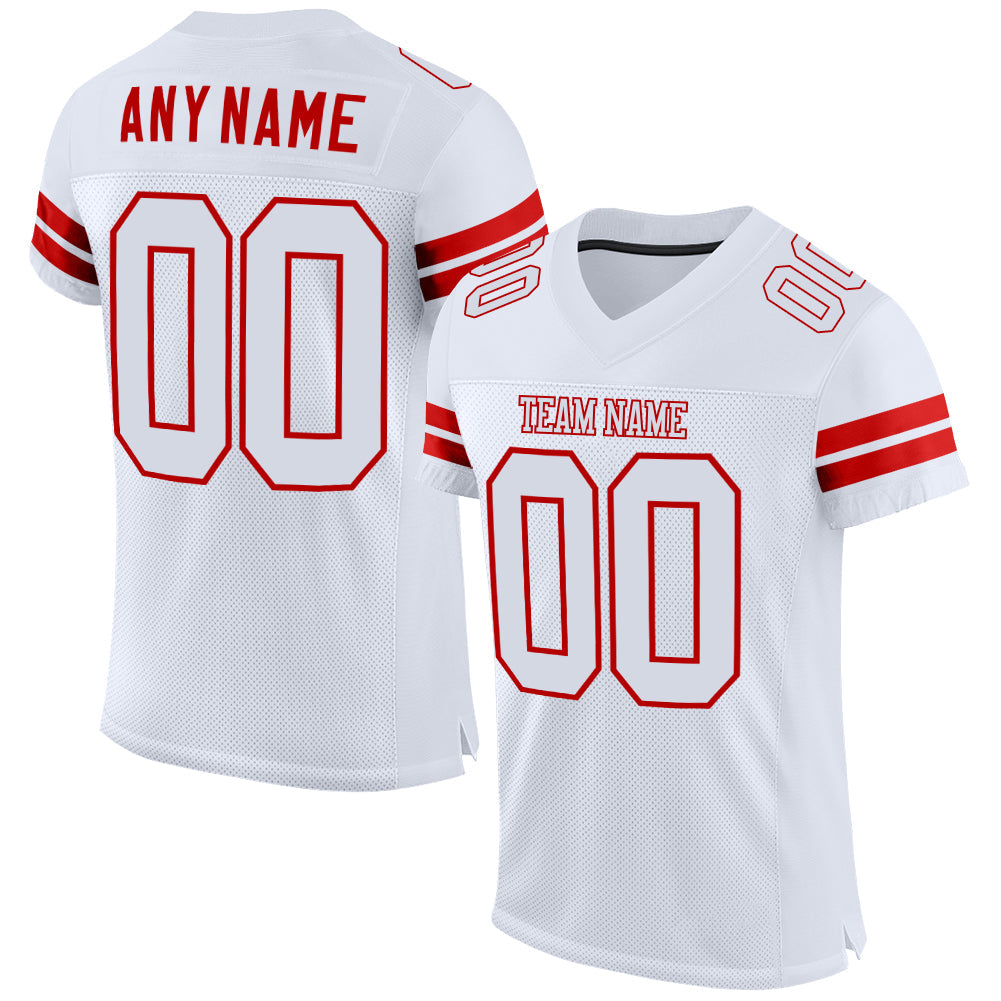 Camisa de futebol autêntica de malha branca branca e vermelha personalizada