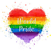 Individuelles weißes lila-orangefarbenes Regenbogen-Herz für World Pride LGBT Performance T-Shirt