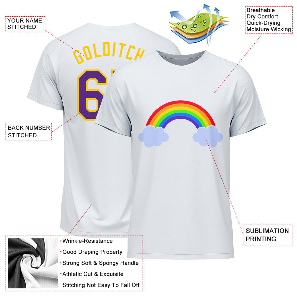 Individuelles weißes lila-goldenes Regenbogen-für-Pride-LGBT-Performance-T-Shirt