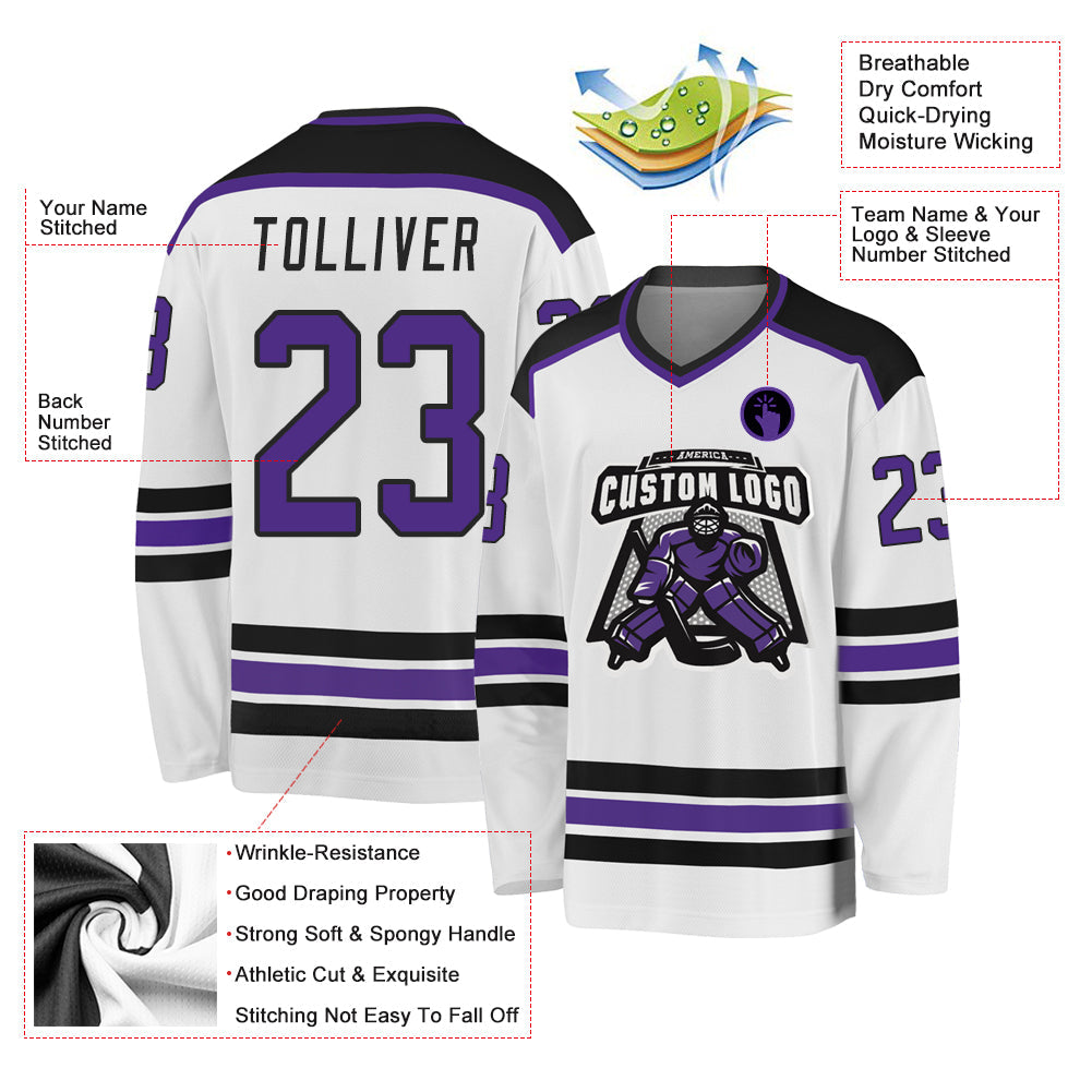 Maillot de hockey personnalisé blanc violet-noir