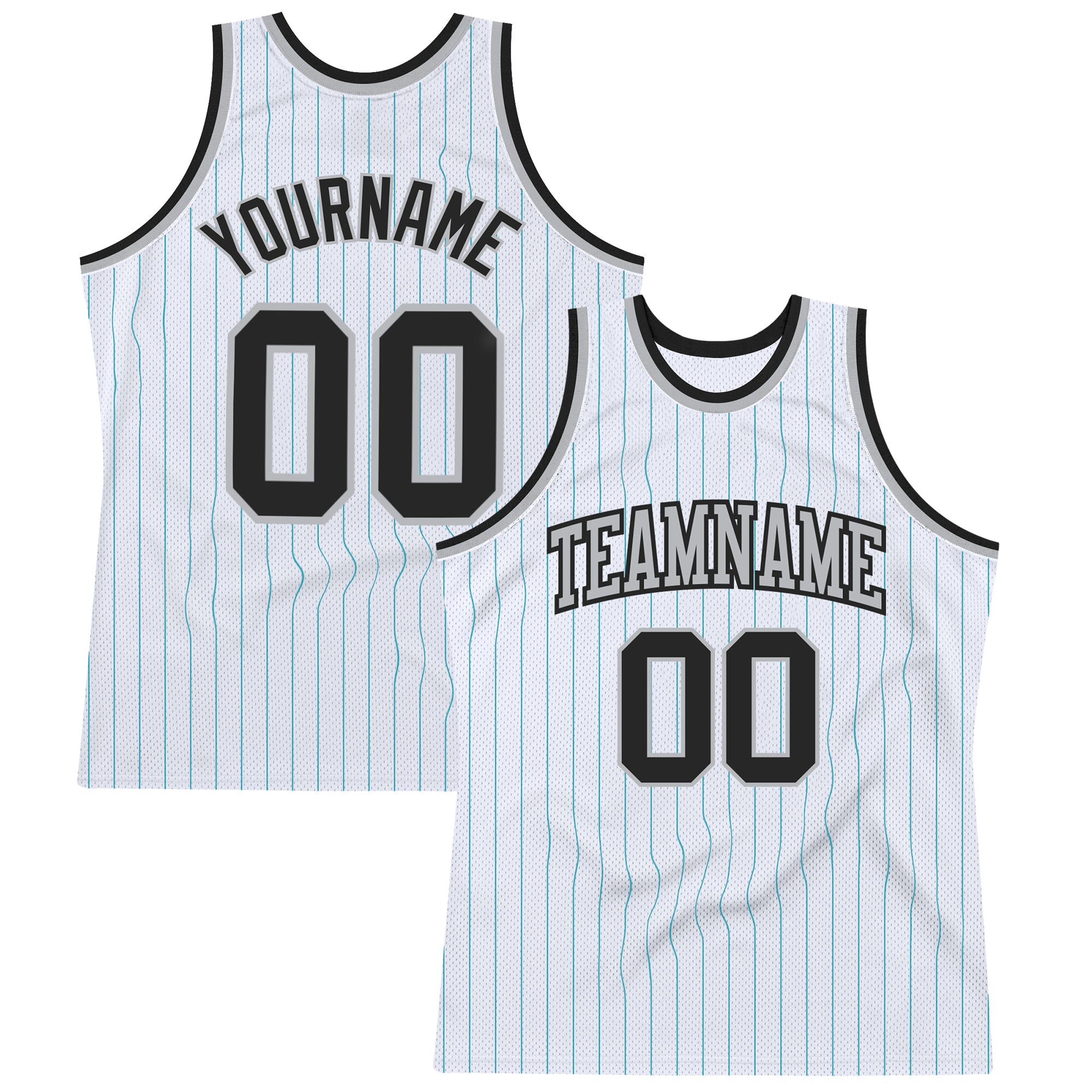Camisa de basquete autêntica com listras brancas pretas e cinza personalizadas
