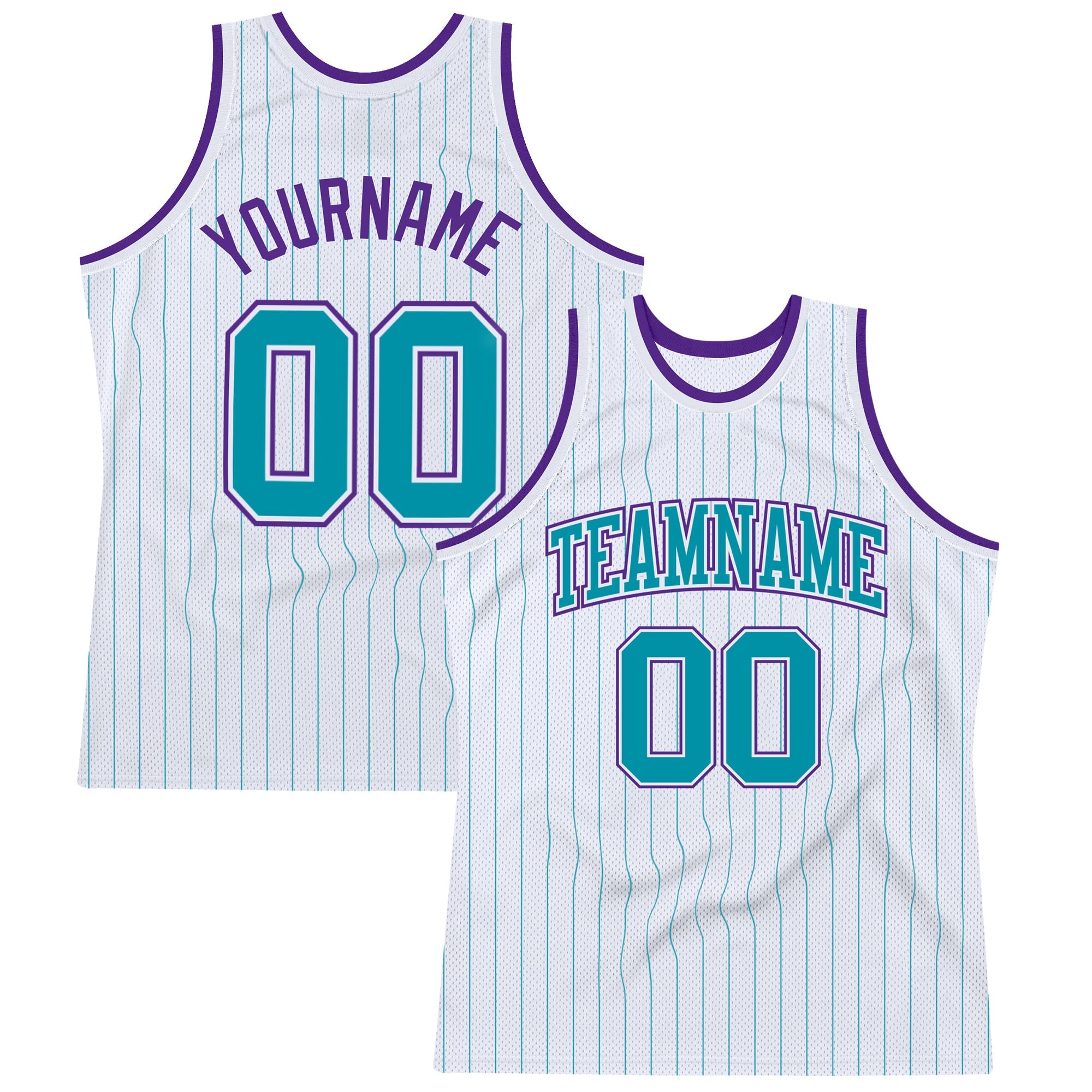 Personnalisé blanc Teal Pinstripe Teal-violet authentique maillots de basket-ball