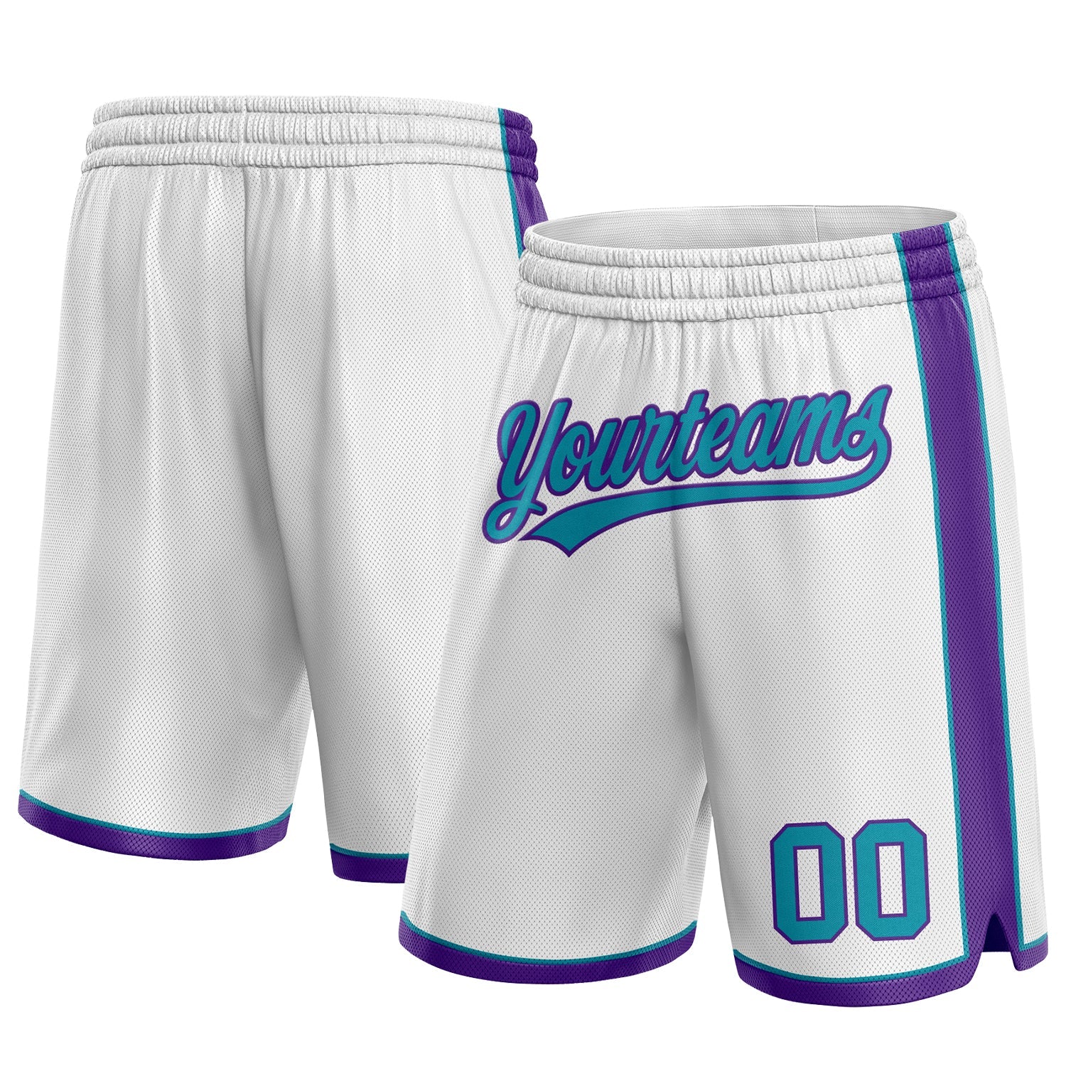 Maßgeschneiderte authentische Basketball-Shorts in Weiß, Blaugrün und Lila
