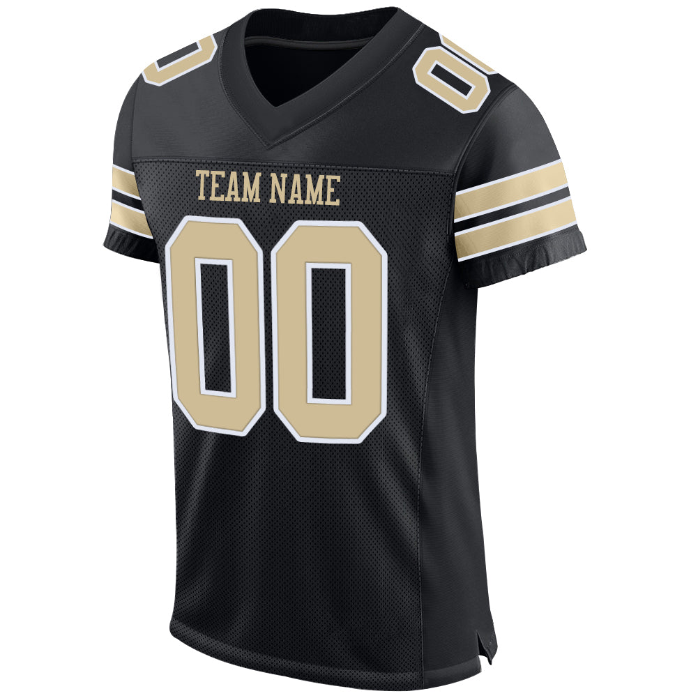Camisa de futebol autêntica de malha preta Vegas Gold-White personalizada