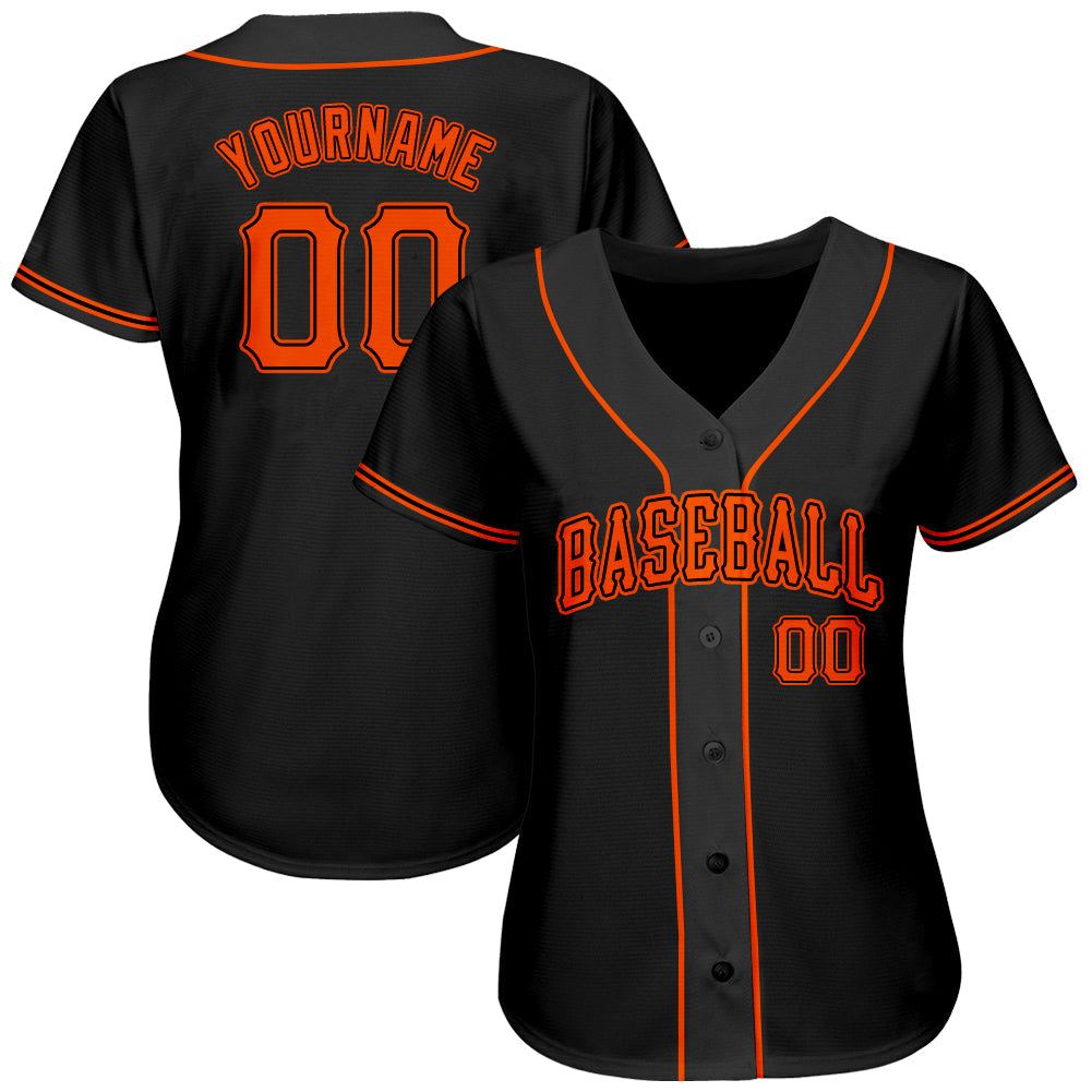 Camisa de beisebol autêntica laranja preta personalizada