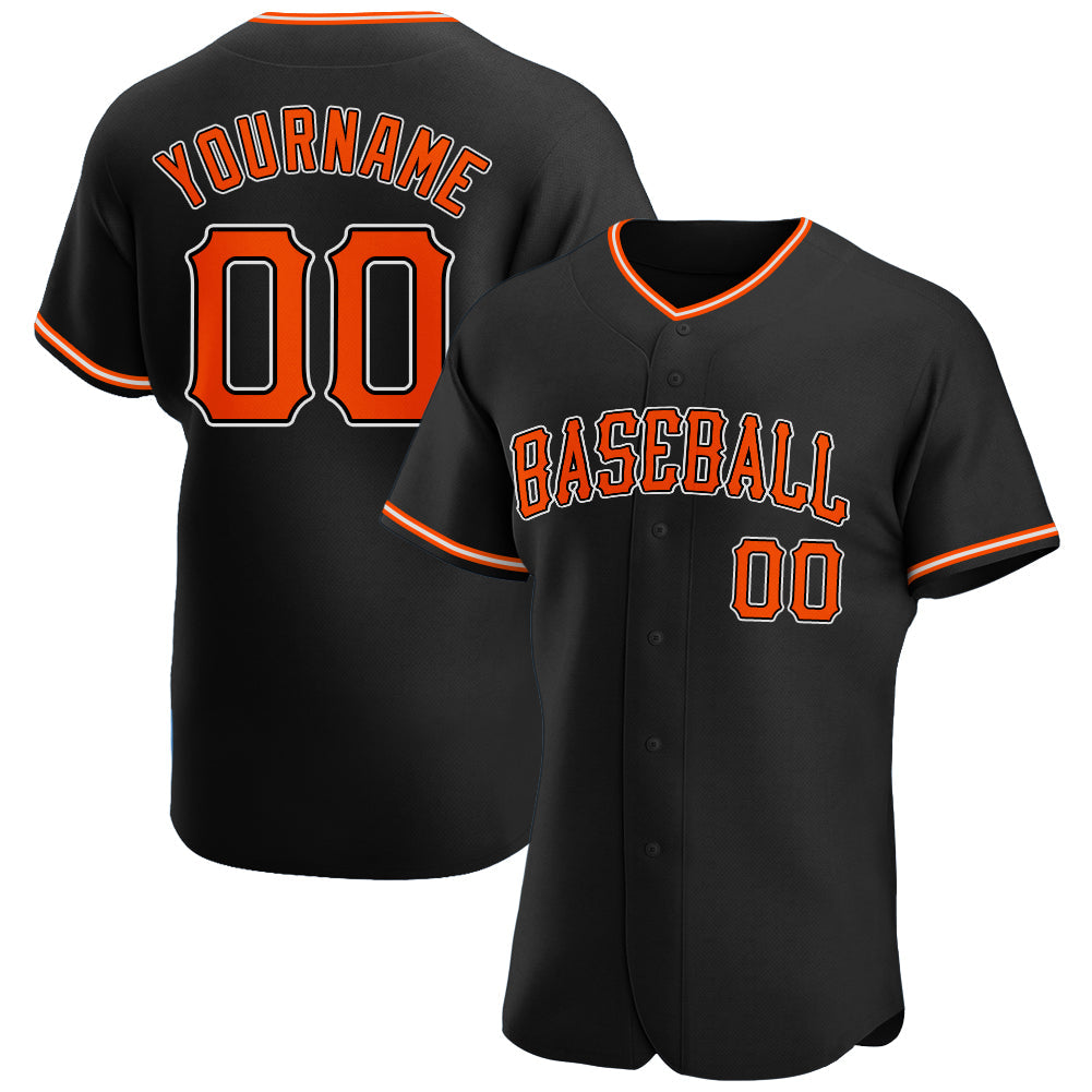 Maßgeschneidertes authentisches Baseball-Trikot in Schwarz, Orange und Weiß