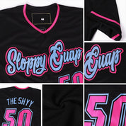 Camisa de beisebol autêntica preta rosa-azul clara personalizada