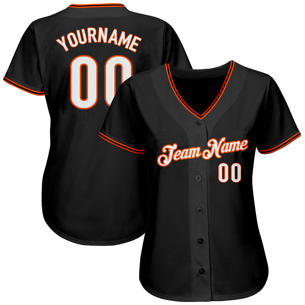 Personnalisé Noir Blanc-Orange Authentique Baseball Jersey