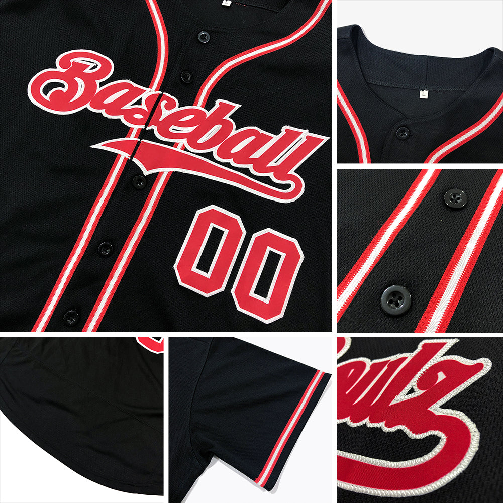 Camisa de beisebol autêntica preta, branca e laranja personalizada