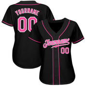 Camisa de beisebol autêntica preta rosa e branca personalizada