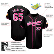 Jersey de béisbol auténtico rosado-blanco negro de encargo