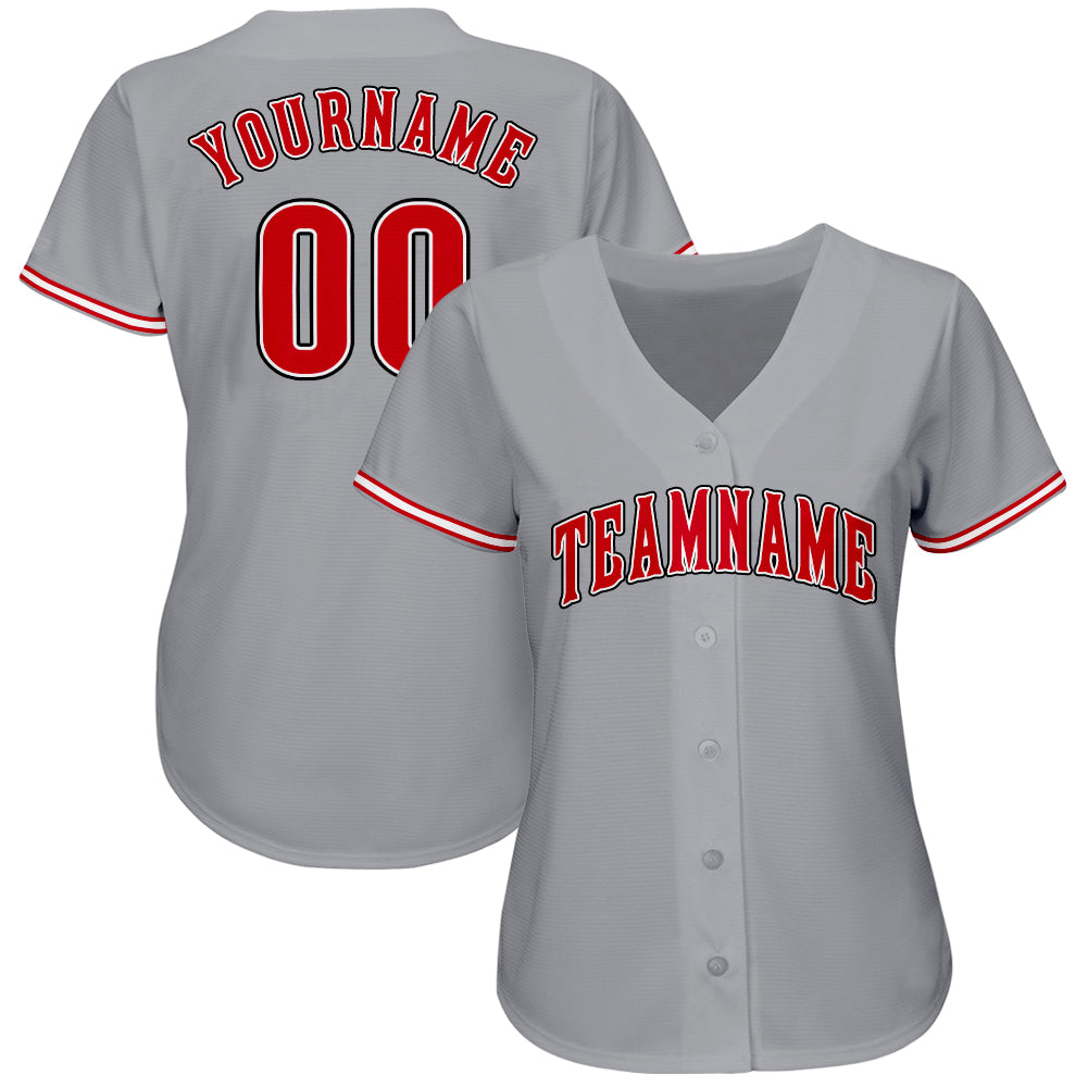 Camisa de beisebol cinza vermelha e branca personalizada