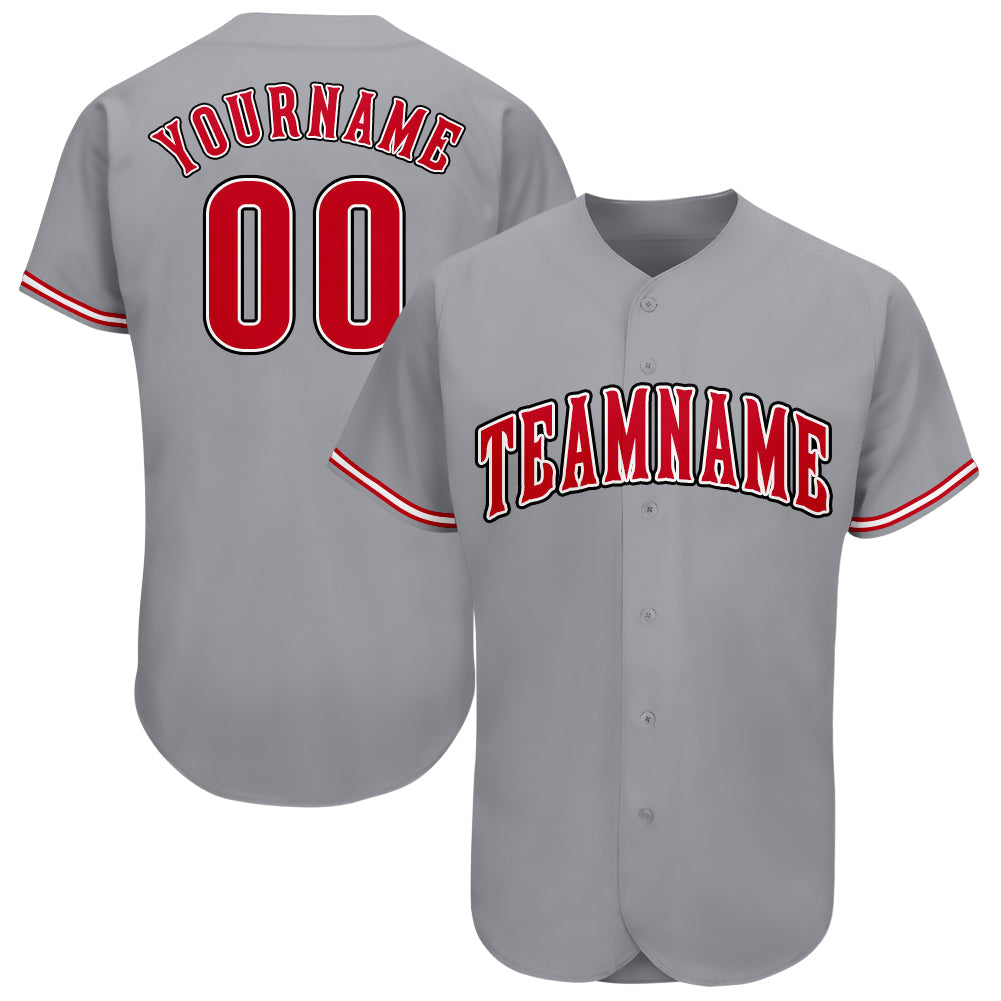 Camisa de beisebol cinza vermelha e branca personalizada