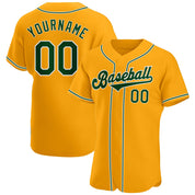 Camisa de beisebol autêntica dourada personalizada verde-branca