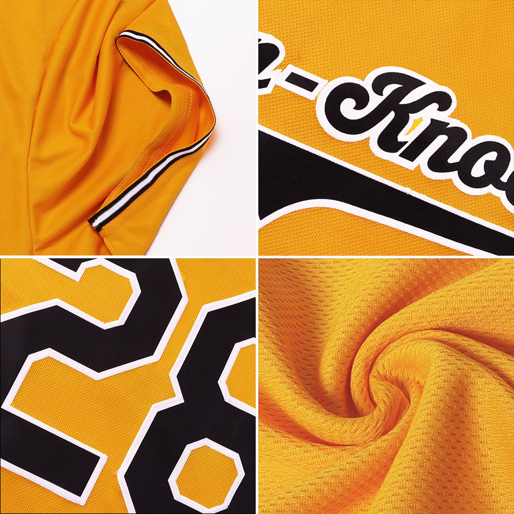 Camisa de beisebol autêntica personalizada dourada azul claro e branca