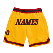 Shorts de basquete autênticos, preto e vermelho, dourados personalizados