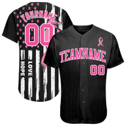 Custom 3D American Flag With Pink Ribbon Breast Cancer Awareness Month Women Health Care Support Authentic Baseball Jersey