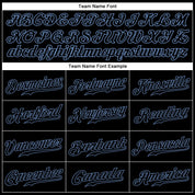 Camisa de beisebol autêntica 3D com padrão graffiti personalizado preto-azul claro