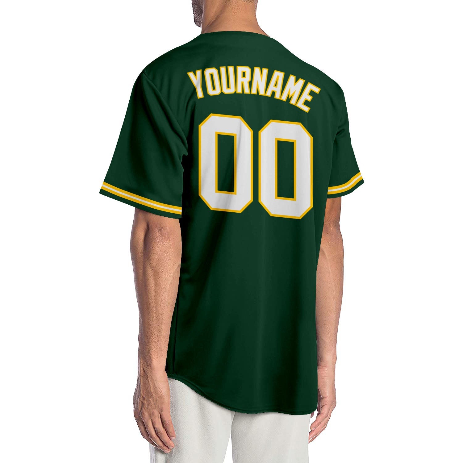 Camisa de beisebol autêntica verde branca e dourada personalizada