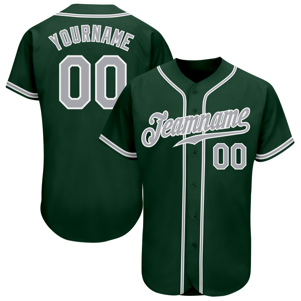 Camisa de beisebol autêntica verde cinza-branca personalizada