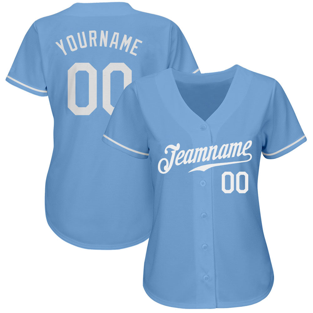 Camisa de beisebol autêntica branca azul claro personalizada