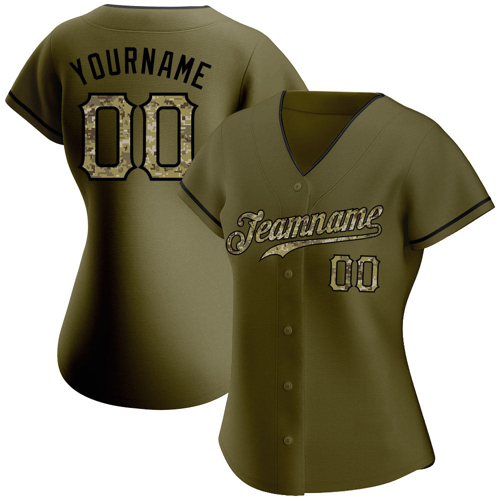 Salute autêntico personalizado Olive Camo-Black para servir camisa de beisebol
