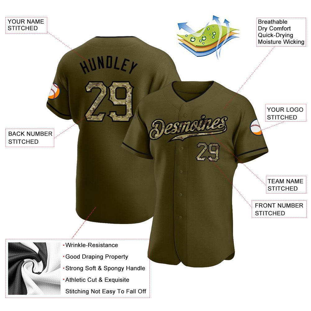 Salute autêntico personalizado Olive Camo-Black para servir camisa de beisebol