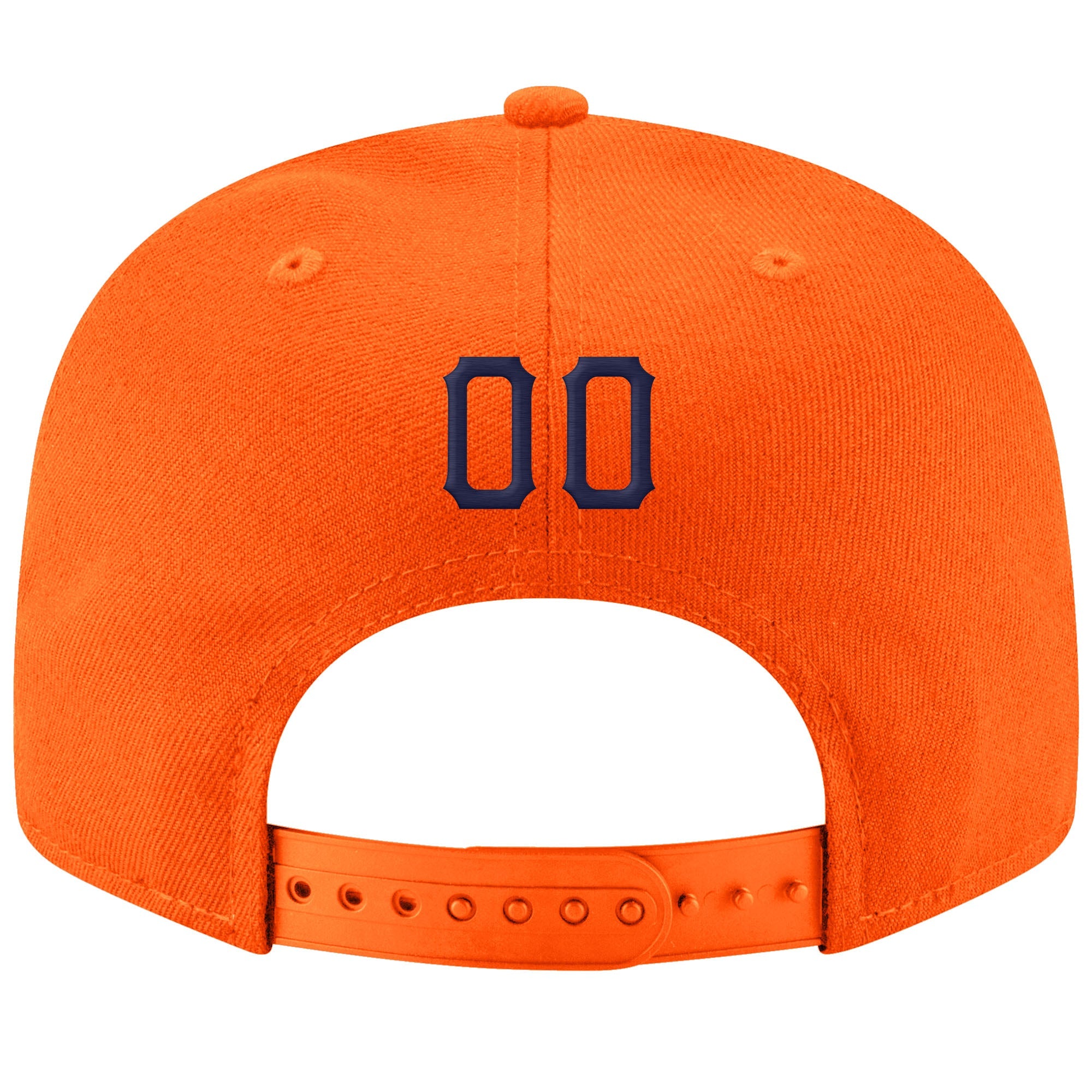 Maßgeschneiderte verstellbare Snapback-Mütze in Orange, Marineblau und Weiß mit Nähten