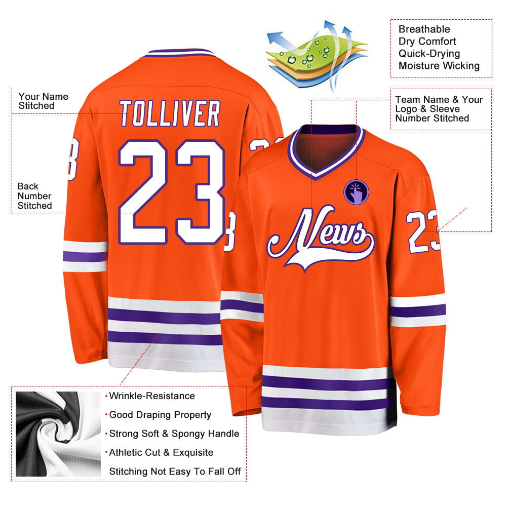 Maillot de hockey personnalisé orange blanc-violet