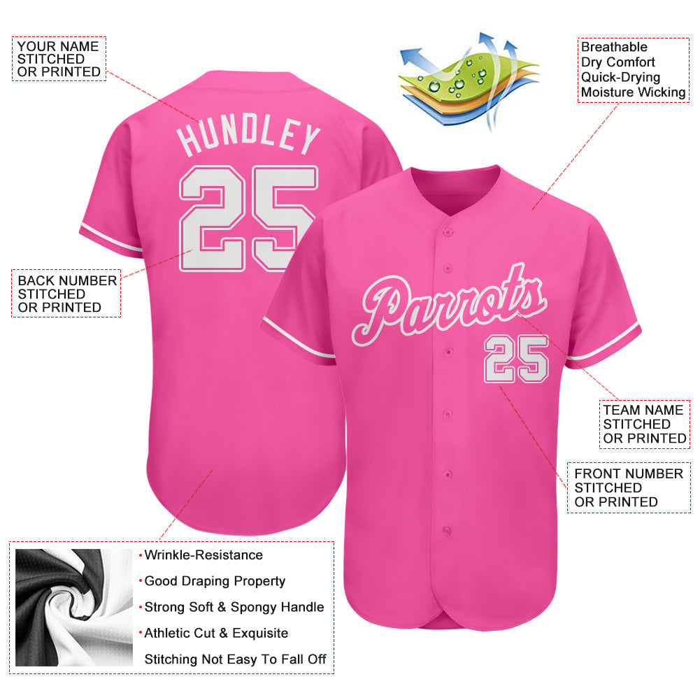 Maßgeschneidertes rosa-weißes authentisches Baseball-Trikot