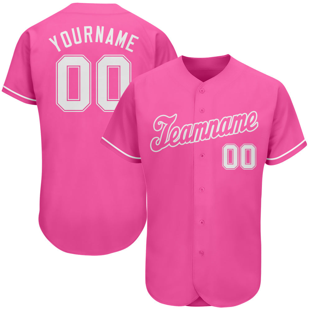 Camisa de beisebol autêntica rosa branca personalizada
