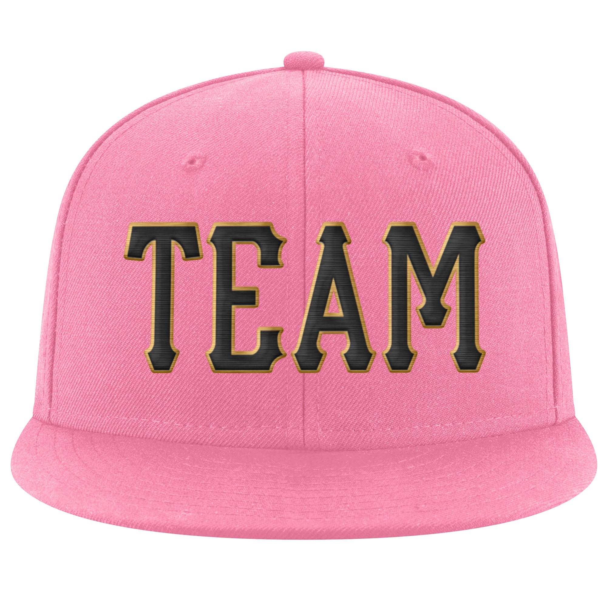 Benutzerdefinierte rosa schwarz-altgold genähte verstellbare Snapback-Mütze