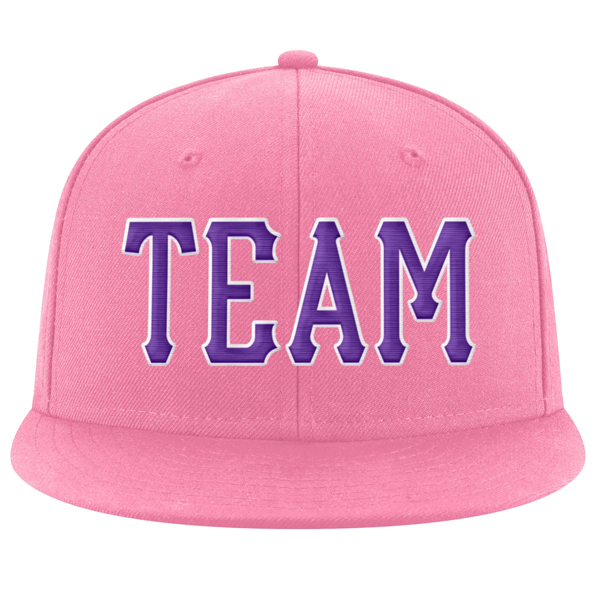 Benutzerdefinierte rosa lila-weiß genähte verstellbare Snapback-Mütze