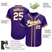 Custom Purple White-Gold Authentic Baseball Jersey