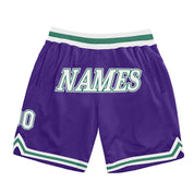 Shorts de basquete autênticos roxos brancos-Kelly verdes personalizados