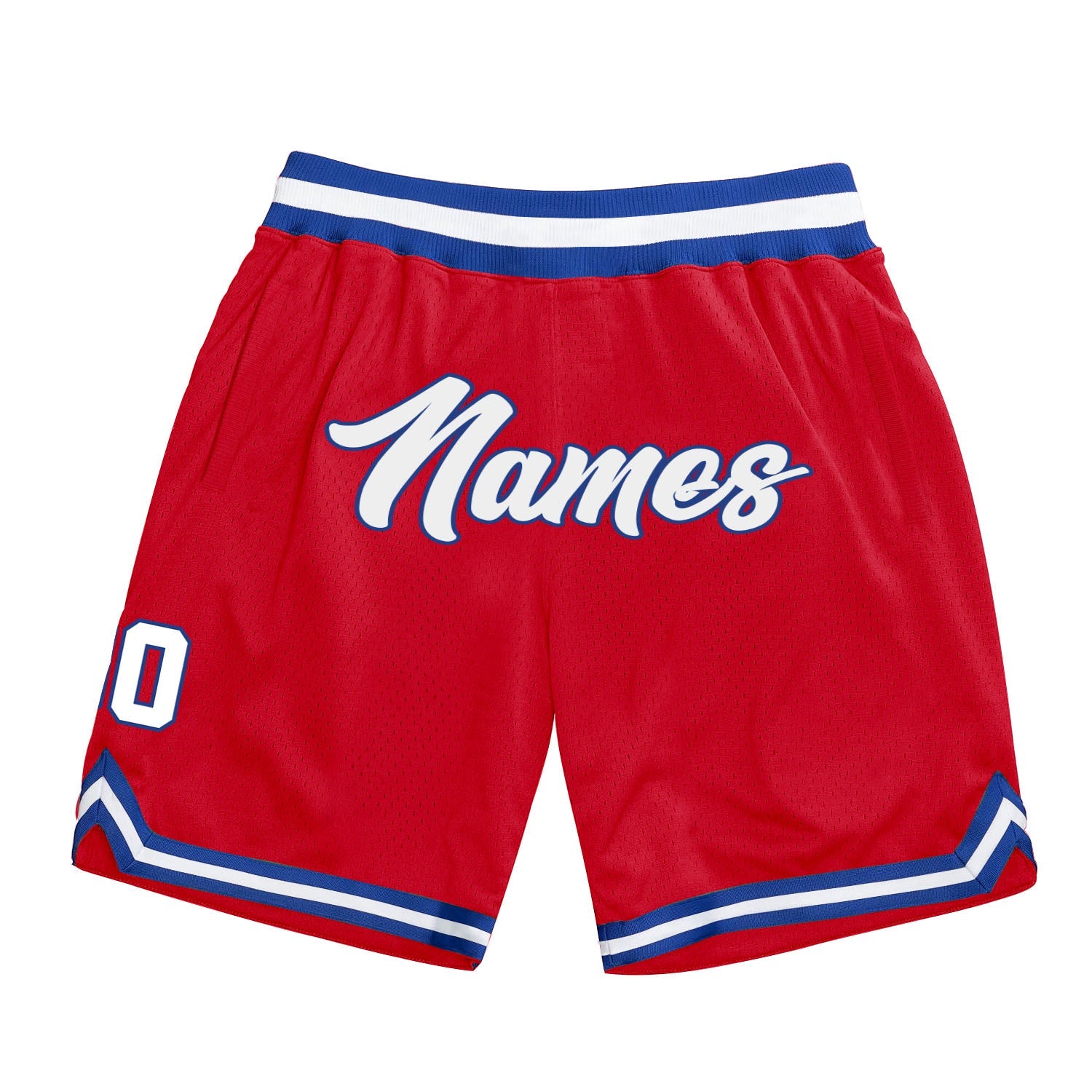 Shorts de basquete autênticos vermelhos, brancos e reais, personalizados
