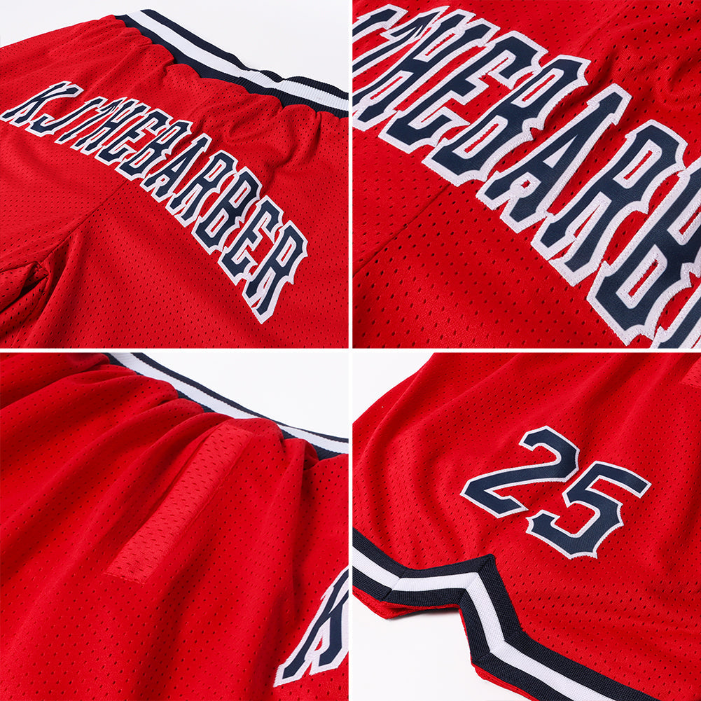 Maßgeschneiderte authentische Throwback-Basketballshorts in Rot, Marineblau und Weiß