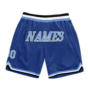Shorts de basquete autênticos azuis claros e brancos personalizados