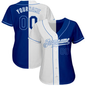 Custom White Royal-Light Blue Authentic Split Fashion Baseball Jersey