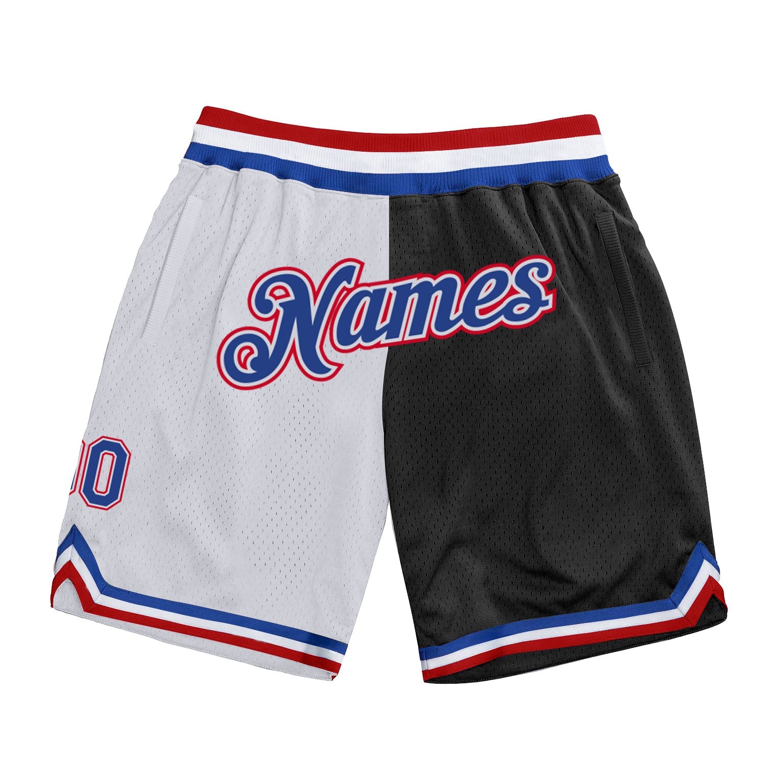 Shorts de basquete da moda com divisão autêntica em vermelho real branco personalizado